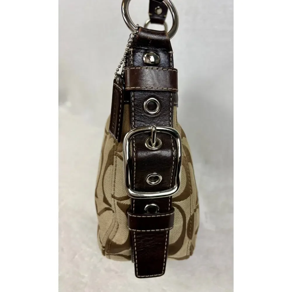 Coach Signature Y2K Zoe Hobo in Tan/Dark Brown Jacquard with Custom Charm